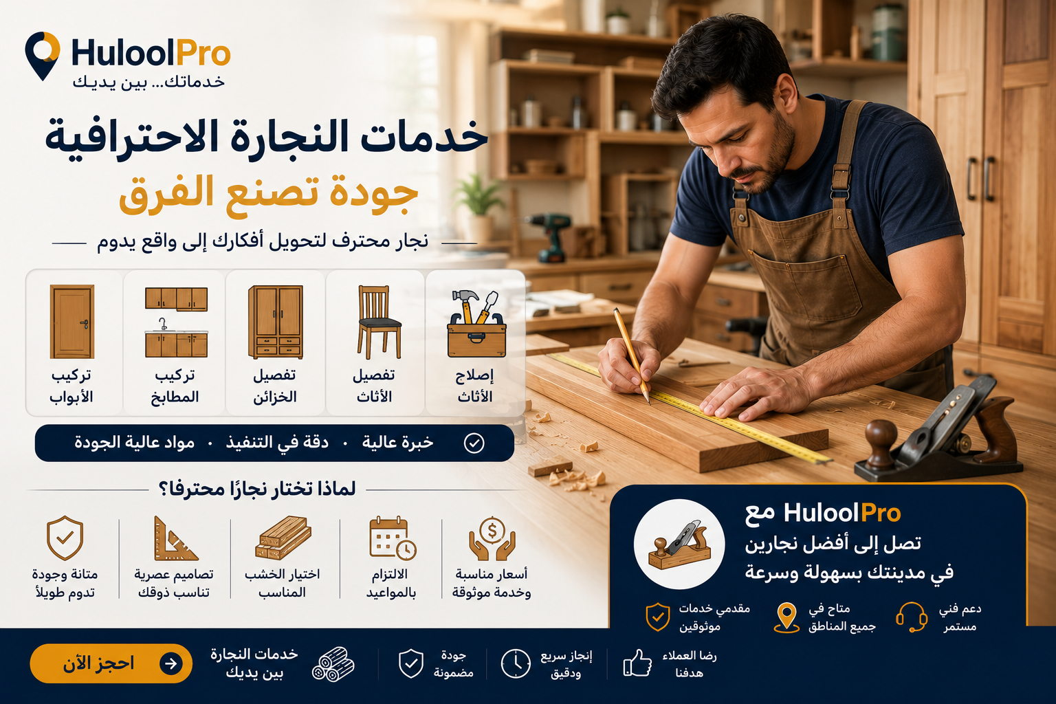 خدمات النجارة الاحترافية... كيف تختار النجار المناسب لمشروعك؟ - مقالات حلول برو