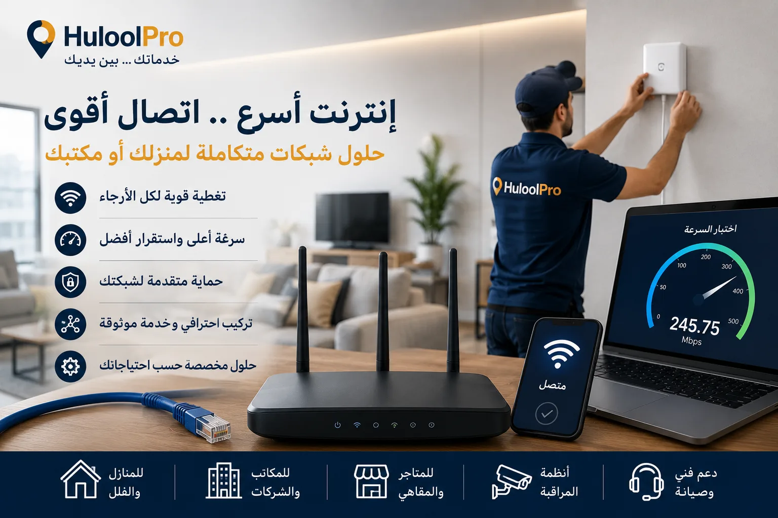 ضعف الإنترنت داخل المنزل أو المكتب: دليل شامل لتحسين شبكة الواي فاي واختيار تقني شبكات محترف - حلول برو