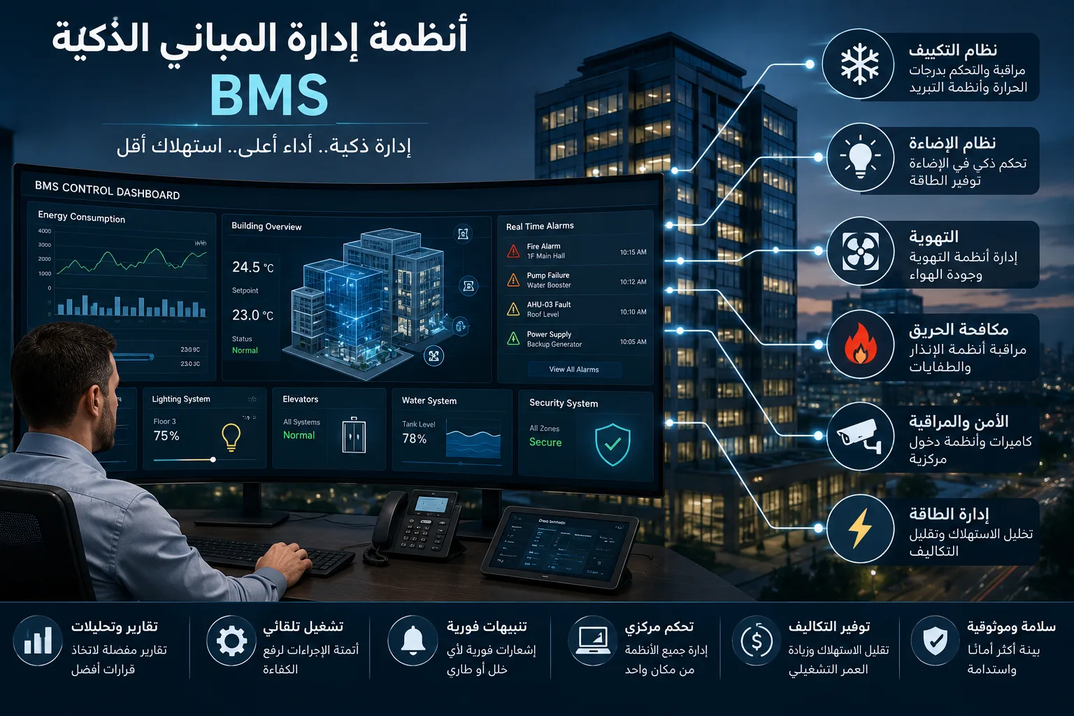 أنظمة إدارة المباني الذكية (BMS): العقل الإلكتروني الذي يدير المبنى بكفاءة وأمان - مقالات حلول برو